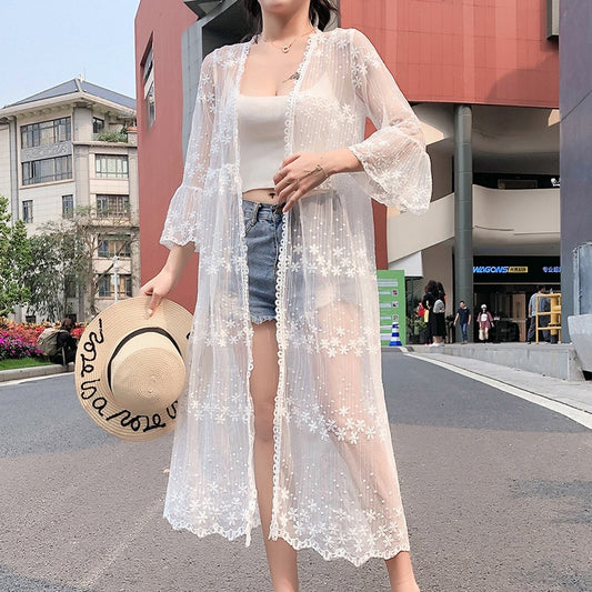 Shawl Mid-Length Lace Open Cardigan Dress