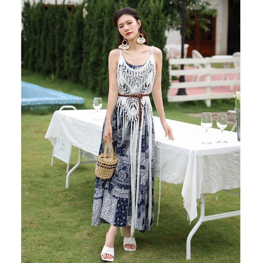 Ethnic Knitted Halter Hollow Out Cover-Up Dress