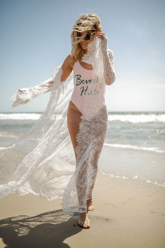 2019  Fashion Sexy Lace V-neck  Transparent Bikini Cover Up Dress