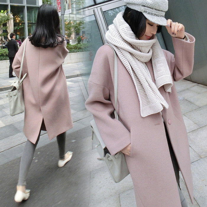 Dropped Shoulder Solid Split Loose Long Coat Dropped Shoulder Solid Split Loose Long Coat