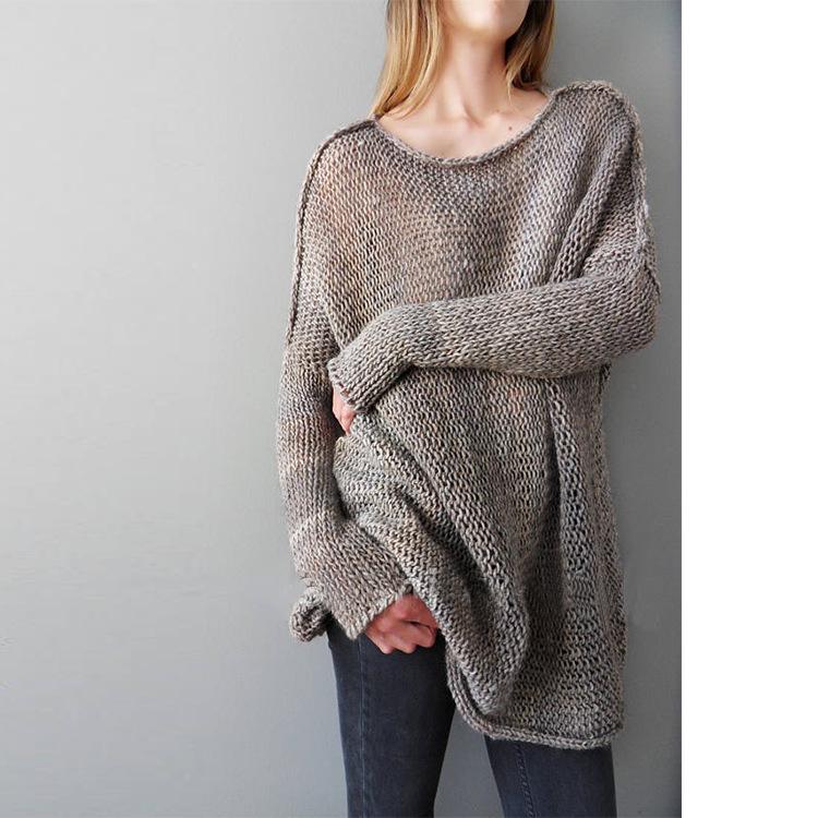Crew Neck Loose Long Batwing Sleeves Oversized Women Pullover Sweater