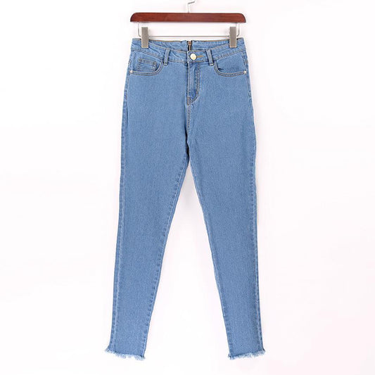 Free Shipping Clearence High Waist Pure Color Slim Back Hip Zipper Pencil Denim Jeans Pants