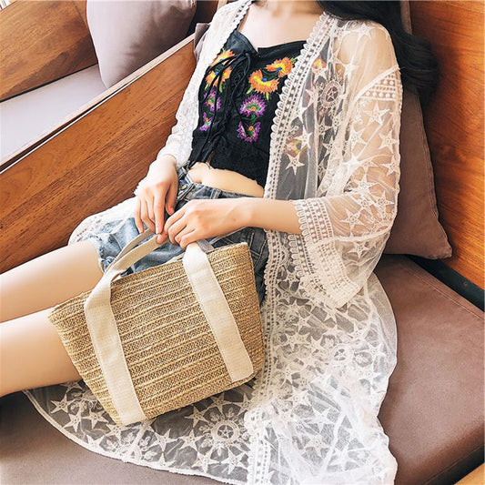Lace Hollow Out Sun Protection Open Cardigan Midi Dress