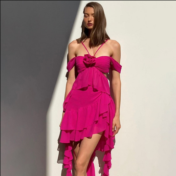Stylish Color-coordinated Round Collar Without sleeves Printed Brief Booty Dress