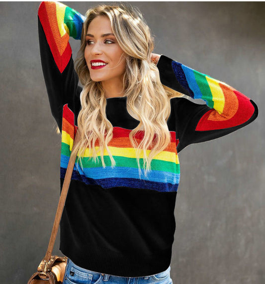 Rainbow Pattern Loose Sweater