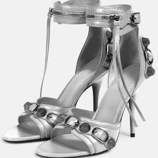 Studded Sandals | Stiletto Sandals | Round Toe Sandals