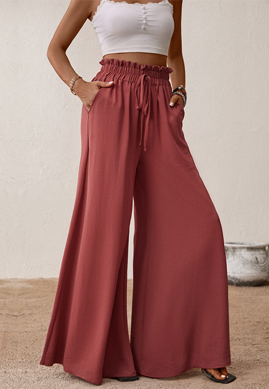 Shirred Waist Wide Leg Pants