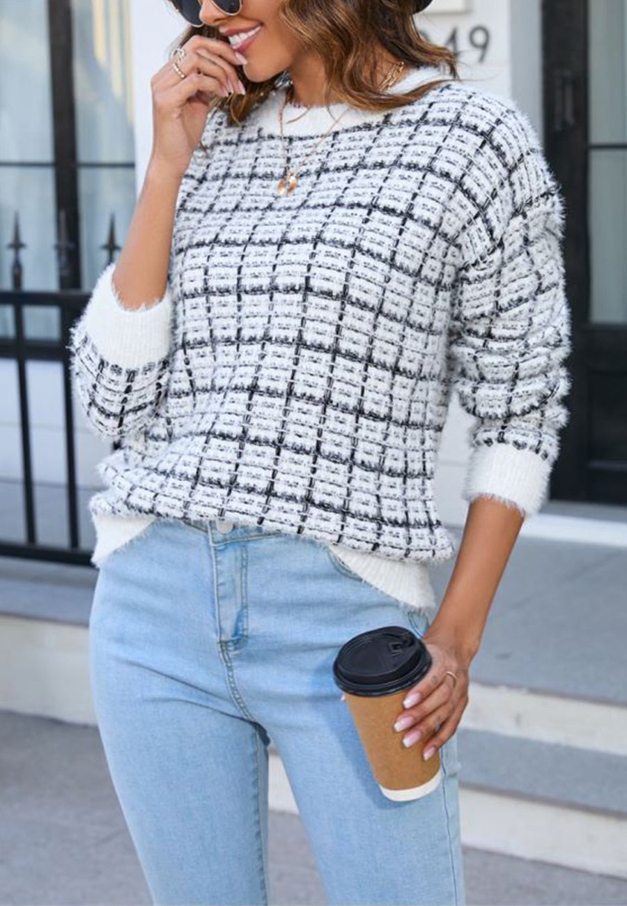 Multicolor Grid Pattern Knit Sweater
