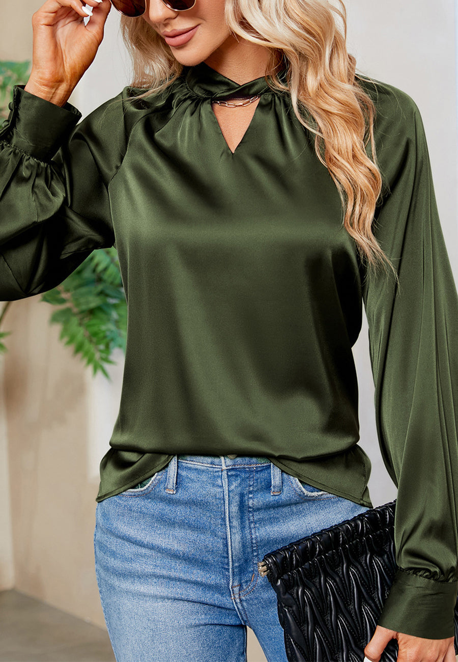 Twist Neck Cutout Front Blouse
