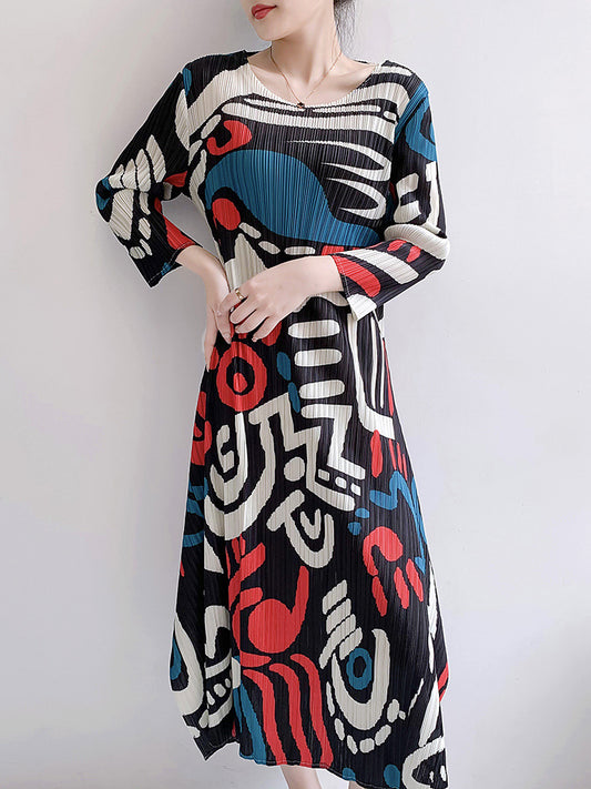 Floral maxi Dress | Pleated design Dress | 3/4 Sleeve   Dresses | Print Dress
