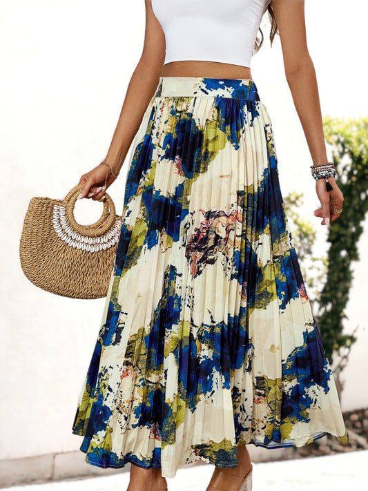 Oil Painting Abstract Print Pleated A-Line Long Skirt