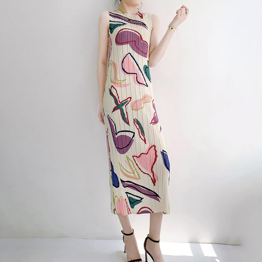 Floral maxi Dress | Pleated design Dress | Sleeveless  Dresses | Print Dress