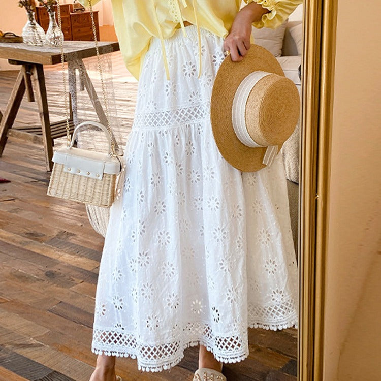 Hollow-out embroidery Skirt|French style Skirt|Swing Skirt