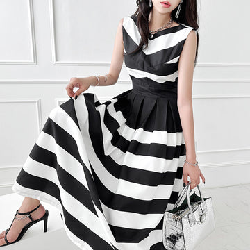 Sexy Stripe Stitching High Waist Fashion Long Beach Party Dress