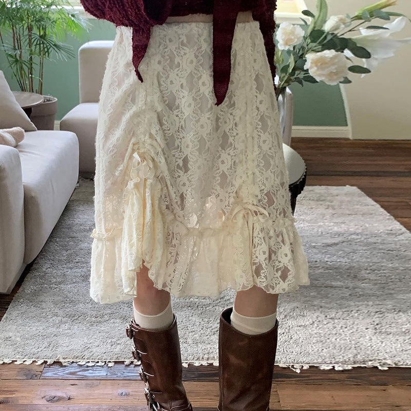 French elegance Skirt|Classical lace Skirt|Drawstring detail Skirt