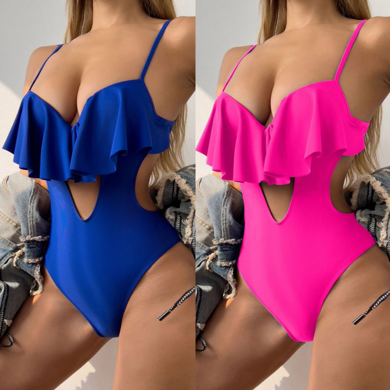 Conservative Swimwear | Lotus Leaf Edged Swimwear | Gathered Swimwear