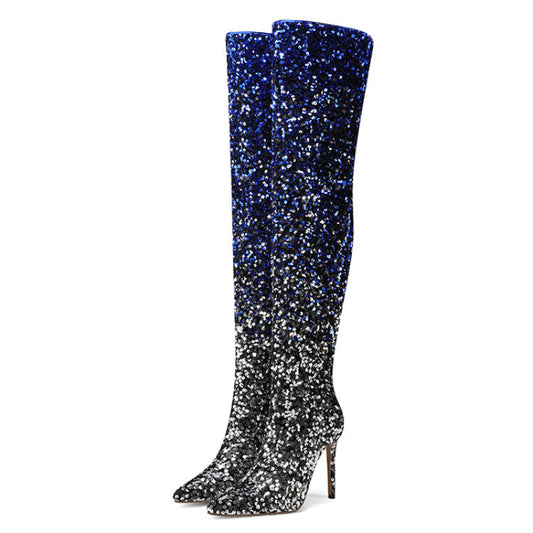Gradient Sequin Boots | Side Zipper Boots | Over-the-knee Boots