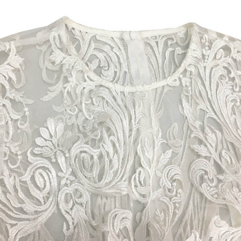 White Embroidery Fringed Hem Dress