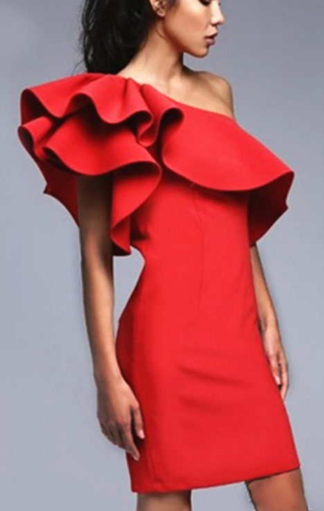 Bear Off Shoulder Fly-Away Solid Bodycon Short Party Dress