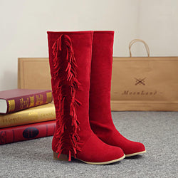Round Head Tassels Chunky Heel High Boots