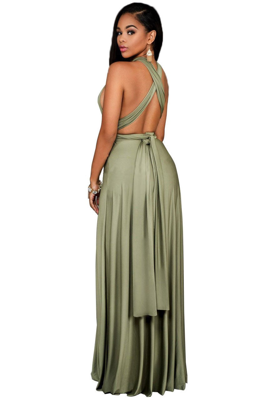 Pure-Color--Bandage-Sleeveless-Backless-Long-Party-Dress