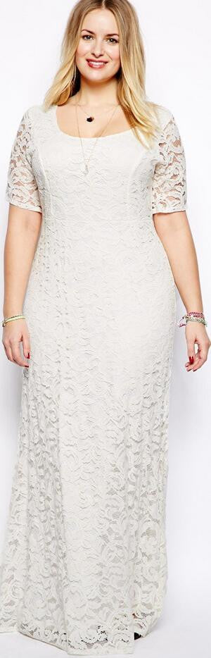 Plus Size Elegant Short Sleeve Lace Long Dress