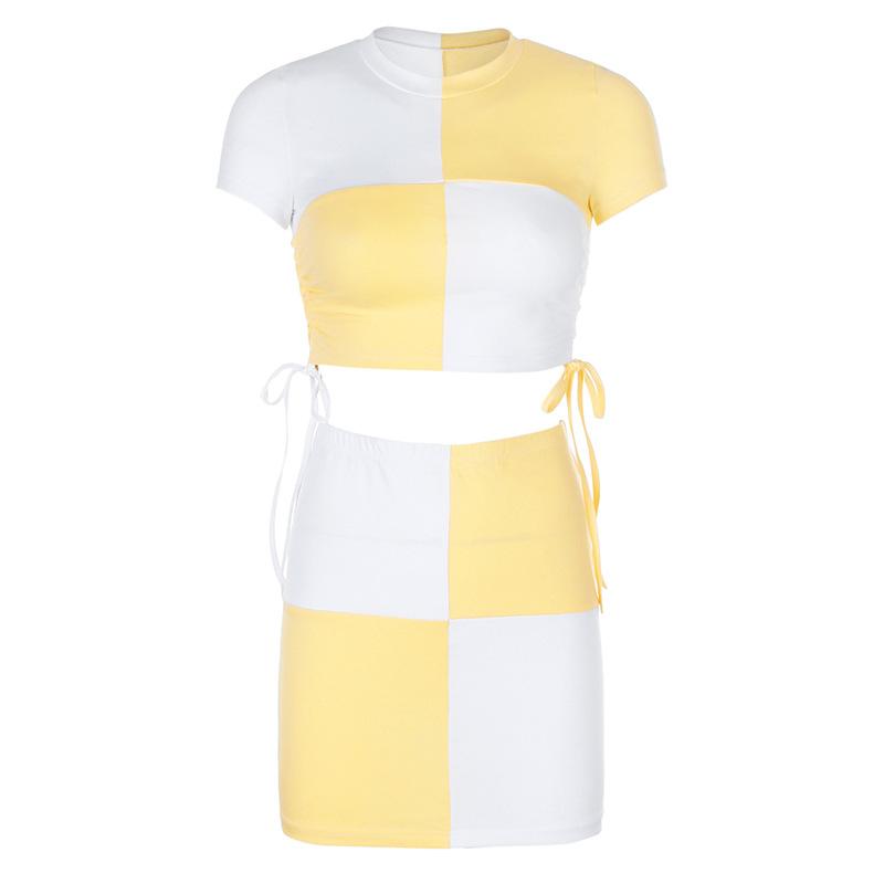 Party Color Block High Waist Bandage Two Pieces Set