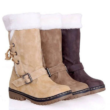 Mid Calf Lace-up Buckled Winter Snow Boots