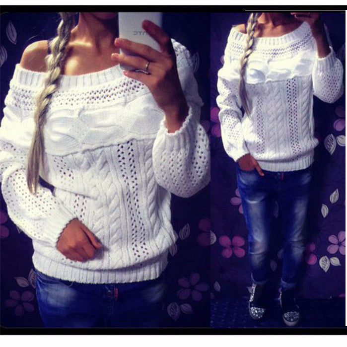 Cable Straight Collar Hollow Knit Pullover Sweater - May Your Fashion - 4