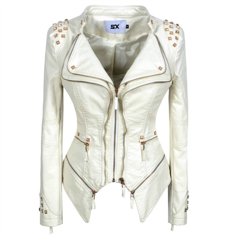 Lapel Rivet Studded Moto Jacket