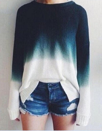 Gradient Color Pullover Retro Casual Sweater - May Your Fashion - 2