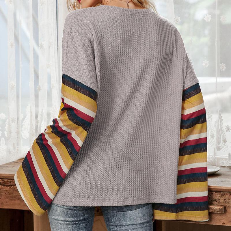 Striped Sleeve Loose Pullover Top