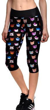 Pencil Skinny Cats Flower Print Skinny 3/4 Yoga Sport Leggings