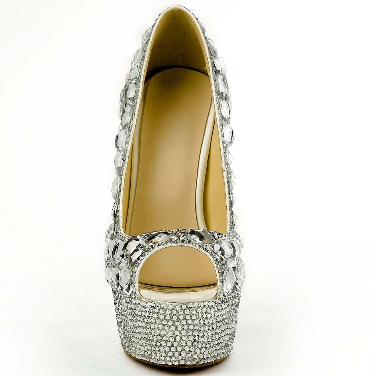 Silver Platform Wedding Rhinestone Sandals