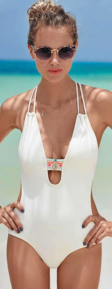 Pure Color Padded Straps One Piece Swimwear
