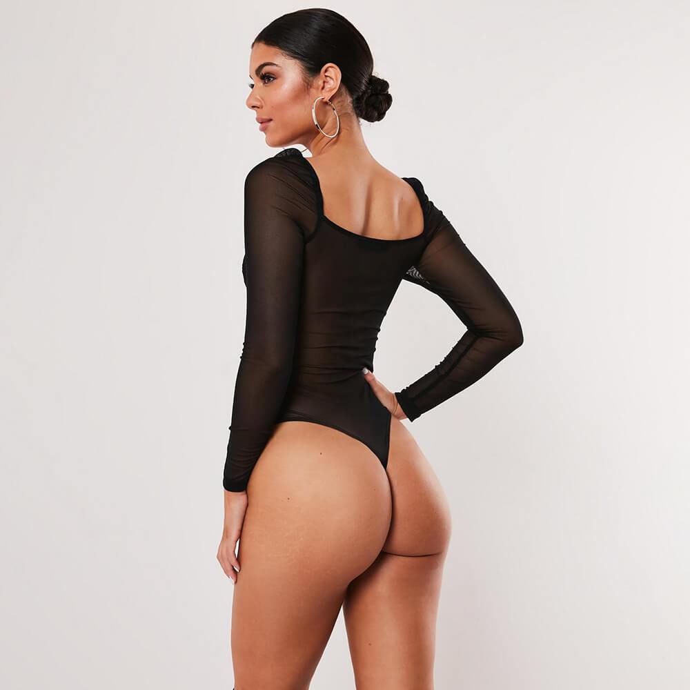Sexy Lingerie Lace Sheer Slim Long Sleeves Bodysuits