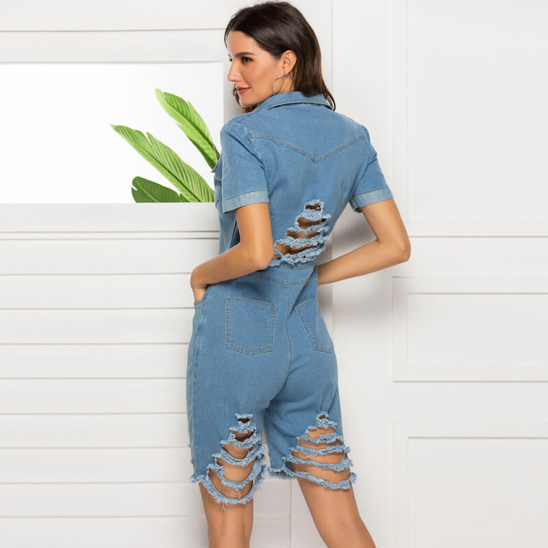 Denim Rivert Hollow Out Rompers