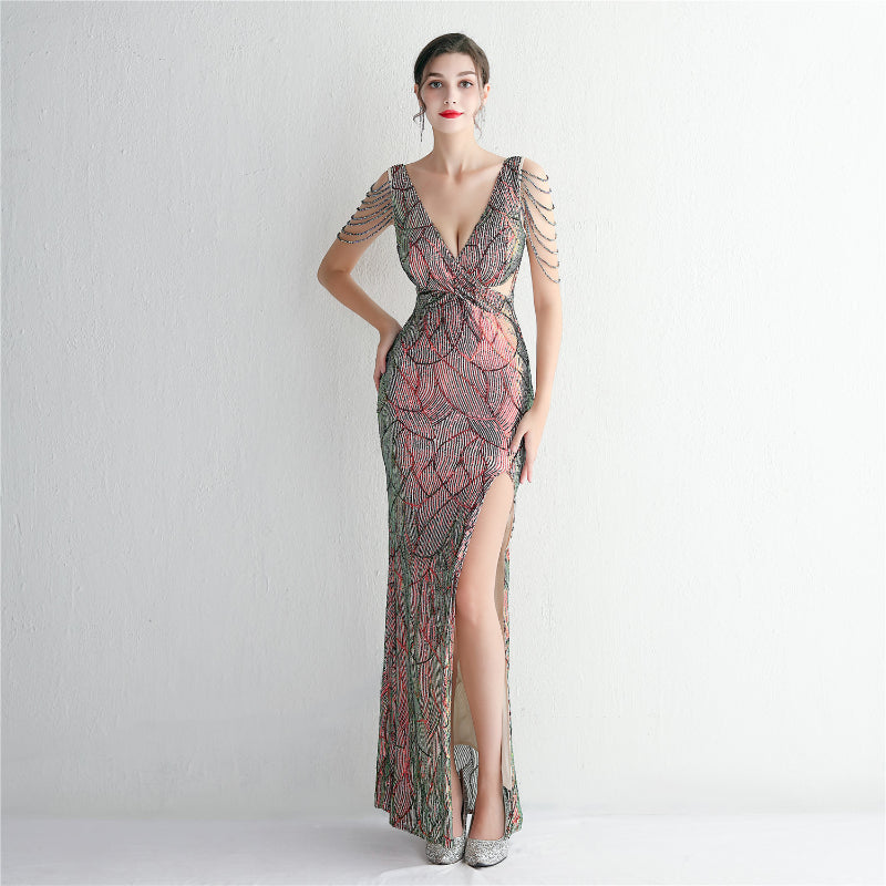 Sparkling Beaded Body-contouring Evening Gown With Elegant Fishtail Dress