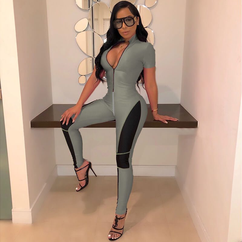 Short Sleeves Bodycon Skinny Onepiece Jumpsuit