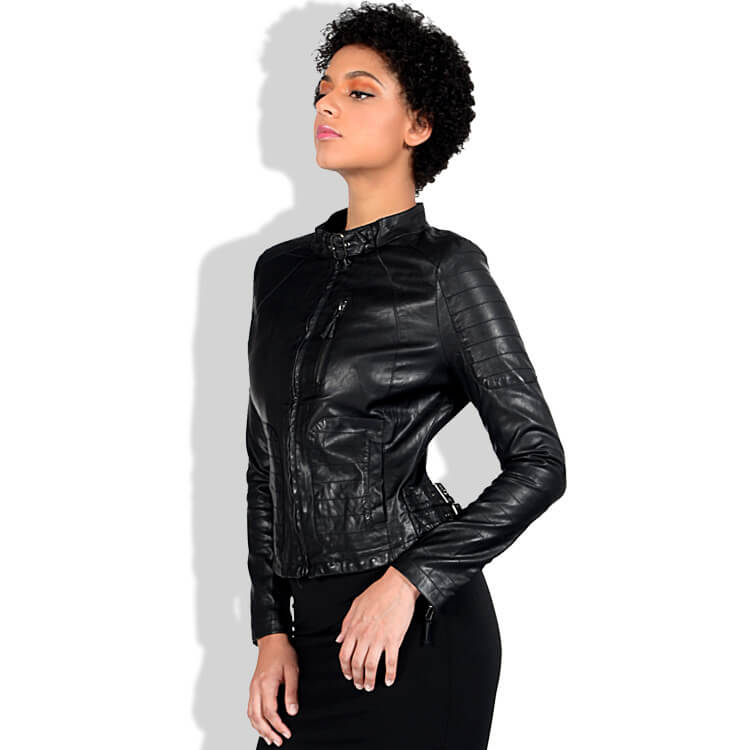 Punk Leather Mock Neck Moto Jacket