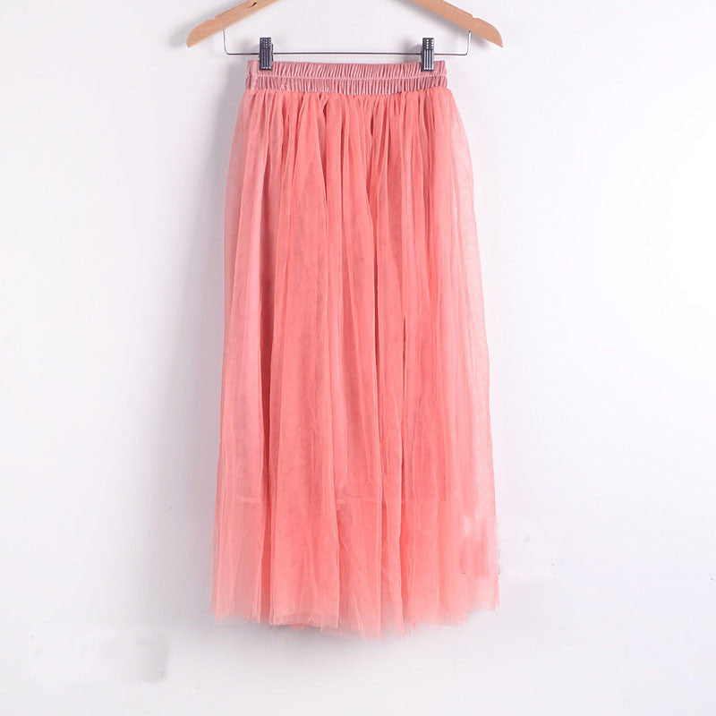 Double Layers Mesh Pleated Long Fluffy Beach Skirt
