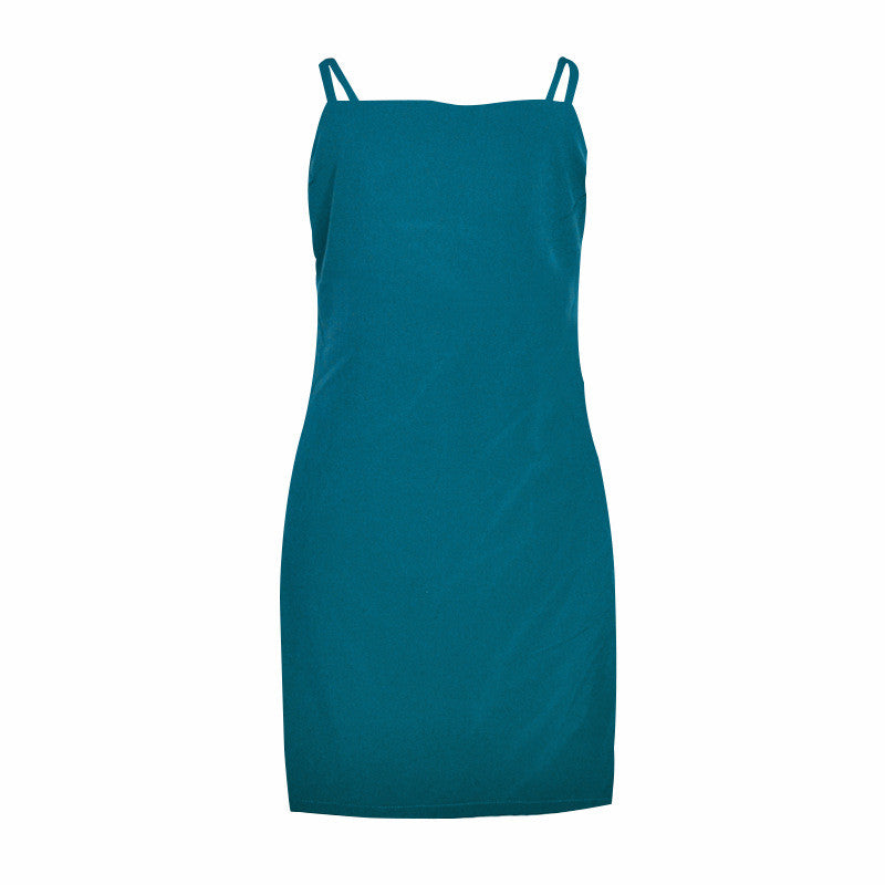 Pure Color Spaghetti Straps Sleeveless Backless Short Dress