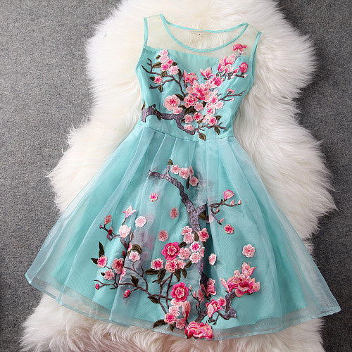 Charming Flower Embroidery Short Skater Dress - May Your Fashion - 2