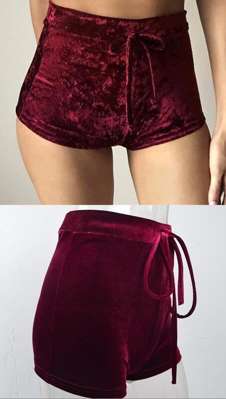 Fashion Pleuche High Waist Draw String Push Up Shorts