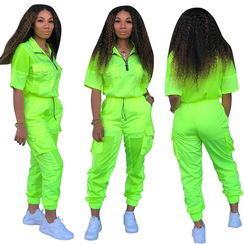 Zipper Crop Top High Waist Pencil Pants Set