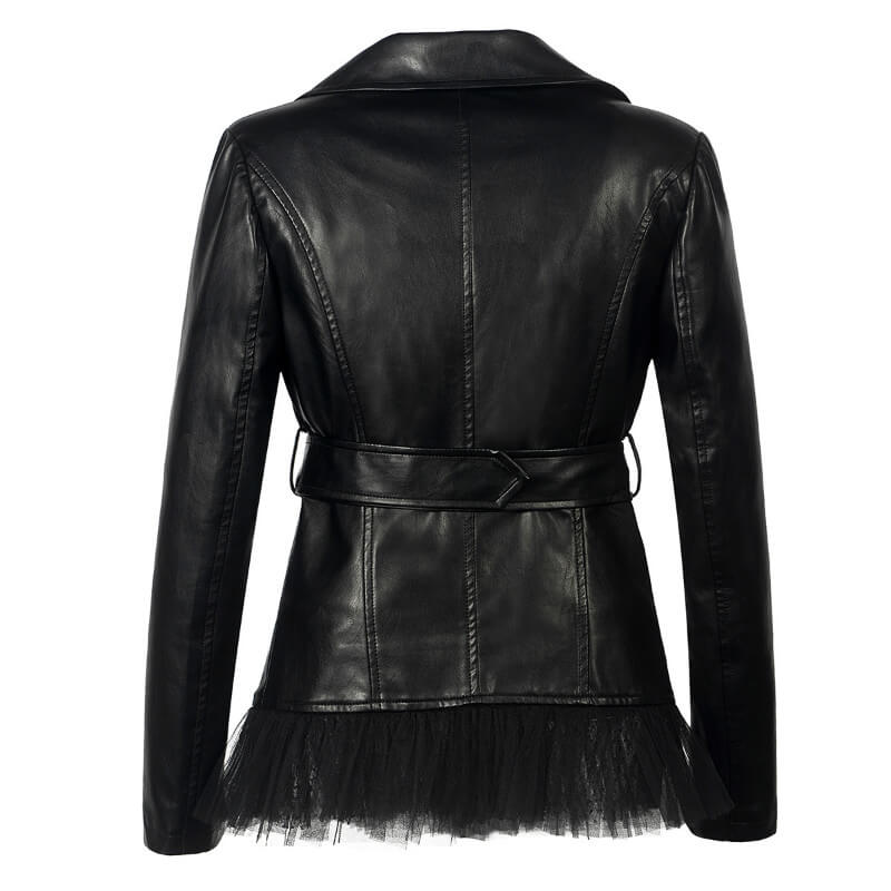 Black Leather Splice Moto Jacket