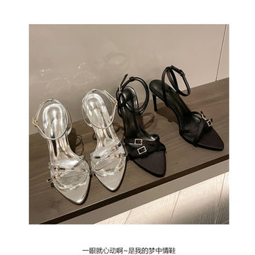 2023 New Cross Strap Rhinestone Buckle Pointed-toe High Heel Sandals