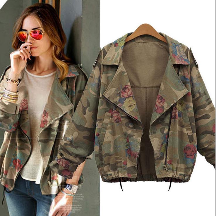 Bat-wing Sleeves Camouflage Casual Flower Print Long Sleeves Short Coat - Meet Yours Fashion - 2