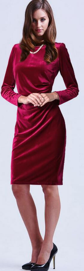 Fashion Velvet Scoop Long Sleeve Knee-Length Dress