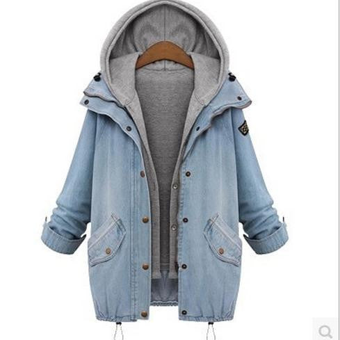 Blue Hooded Drawstring Denim Two Pieces Coat - May Your Fashion - 2